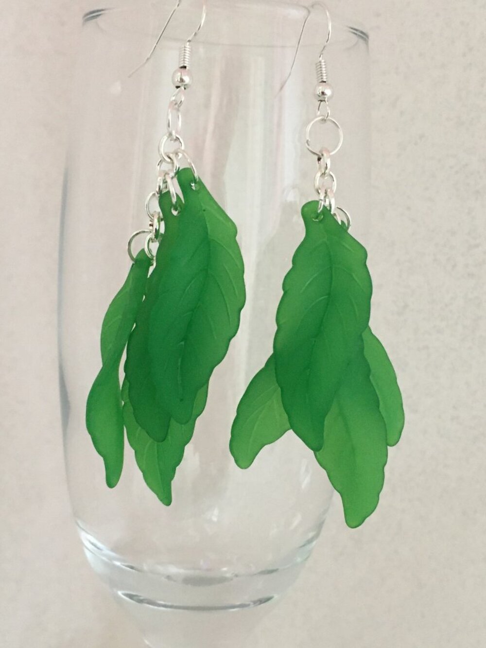 Handmade Green Leaf Cascade Dangle Earrings